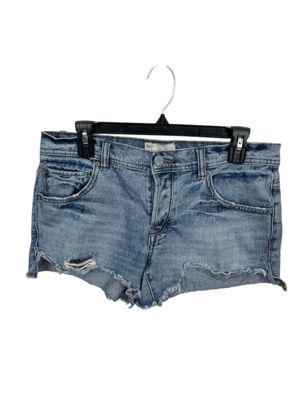 Free People Mid Rise Blue Distressed Button Fly Women’s Denim Shorts, Size 27